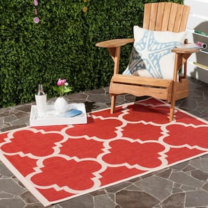 Courtyard Red Doormat 2 ft. x 4 ft. Geometric Indoor/Outdoor Patio Area Rug