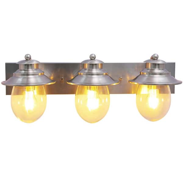 PUDO 22.75 in. 3-Light Modern Silver LED Bathroom Vanity Light with High Transparency Glass Cover