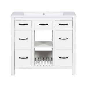 36 in. W x 18 in. D x 33 in. H Single Sink Bath Vanity in White with White Resin Top, Drawers, Cabinet Door Origanizer