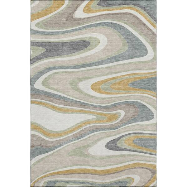Mayfield Premium Machine Washable Abstract AMF2494 Ivory 9 ft. x 12 ft. Area Rug
