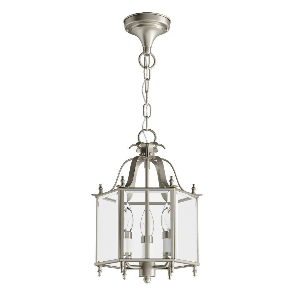 Elegant Brushed Nickel 3-Light Chandelier with Clear Beveled Glass