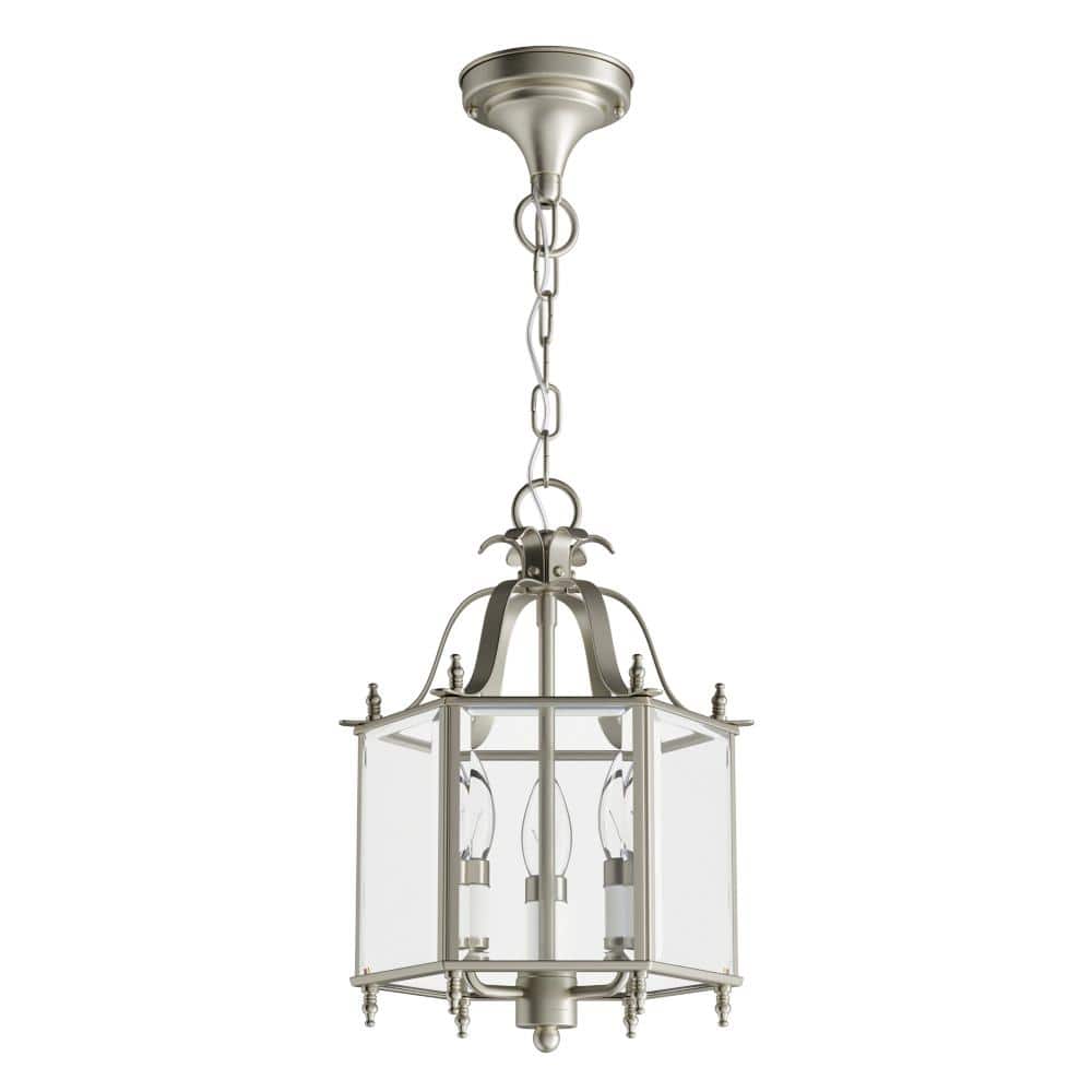 Elegant Brushed Nickel 3-Light Chandelier with Clear Beveled Glass