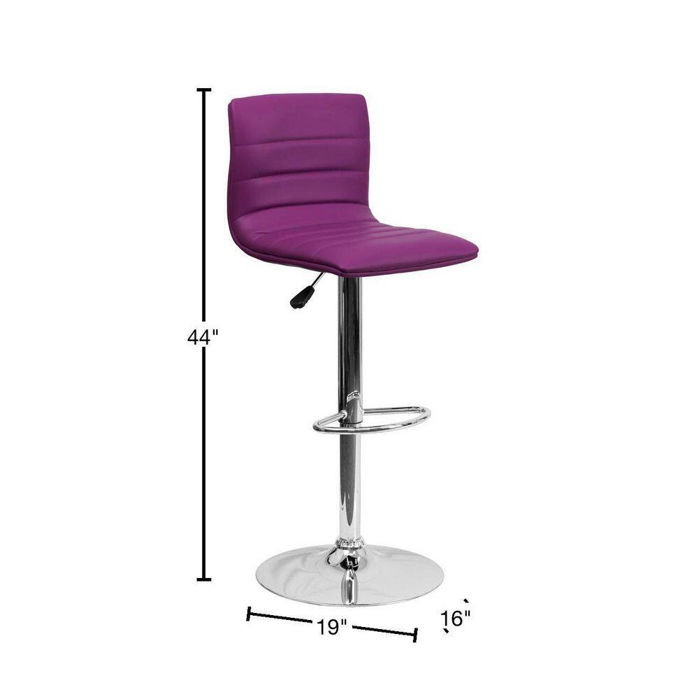 Modern Purple Vinyl and Chrome Adjustable Swivel Barstool