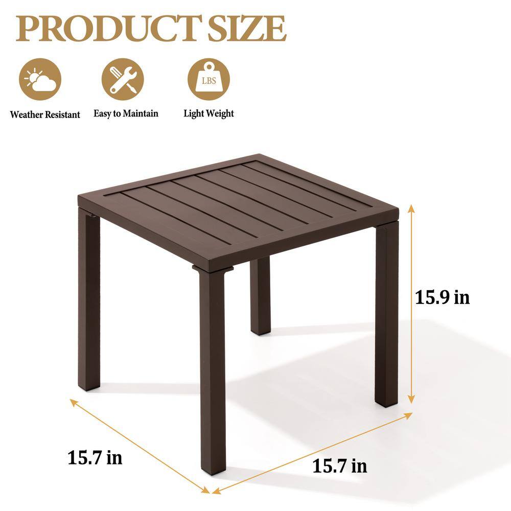 Brown Aluminum Square Outdoor Side Table