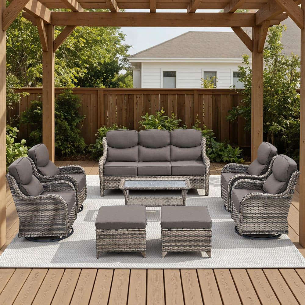 Arcadia Gray 8-Piece Wicker Patio Conversation Set with Swivel Gliders and 6-Inch Thick Olefin Gray Cushions price history on PriceWatchPro