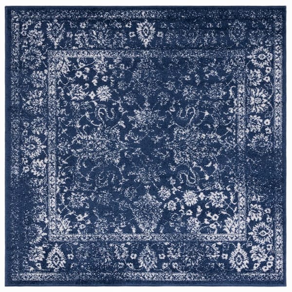 SAFAVIEH Adirondack Navy/Ivory 7 ft. x 7 ft. Border Distressed Square Area Rug