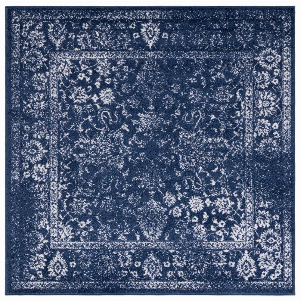 Adirondack Navy/Ivory 8 ft. x 8 ft. Border Distressed Square Area Rug price history on PriceWatchPro