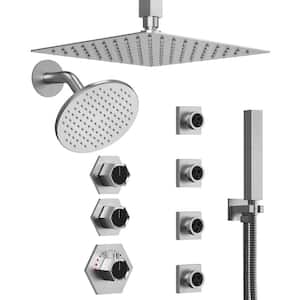 Multifunction Dual Shower System 12 in. 5-Spray Square High Pressure with Hand Shower in Brushed Nickel (Valve Included)