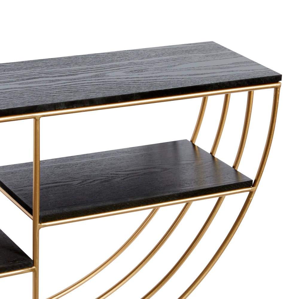 Elegant Black and Gold 28" Floating Half Moon Wall Shelf