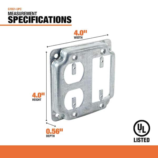 Southwire 4 in. W Steel Metallic 2-Gang Exposed Work Square Southwire 4 in. W Steel Metallic 2-Gang Exposed Work Square