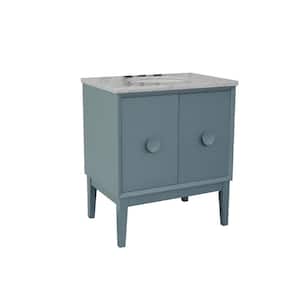 Stora 31 in. W x 22 in. D Bath Vanity in Aqua Blue with Marble Vanity Top in White with White Oval Basin