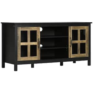 47.25 in. Black Farmhouse 55 in. TV Stand, Home Entertainment Center with Adjustable Shelves and Doors