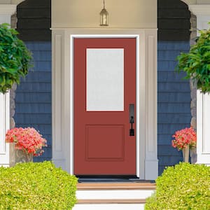 Legacy 36 in. x 80 in. Universal Handing 1/2 Lite Rain Glass Primed Morocco Red Finish Fiberglass Front Door Slab