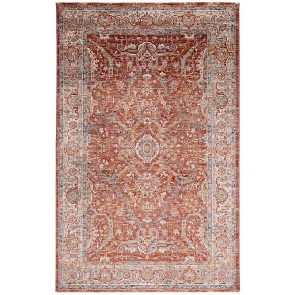 Valencia 4 ft. x 6 ft. Rust/Beige Distressed Border Ornate Area Rug