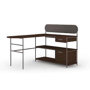 Radial 59.606 in. Umber Wood L-Shaped Desk