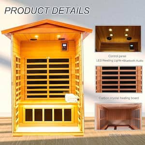 Victoria 2-Person Outdoor Khaya Wood Infrared Sauna with 8 Far-infrared Carbon Crystal Heaters and Chromotherapy