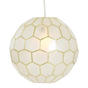 Simone 60-Watt 1 Light Gold Globe Pendant 12 in. Light with Capiz Shade