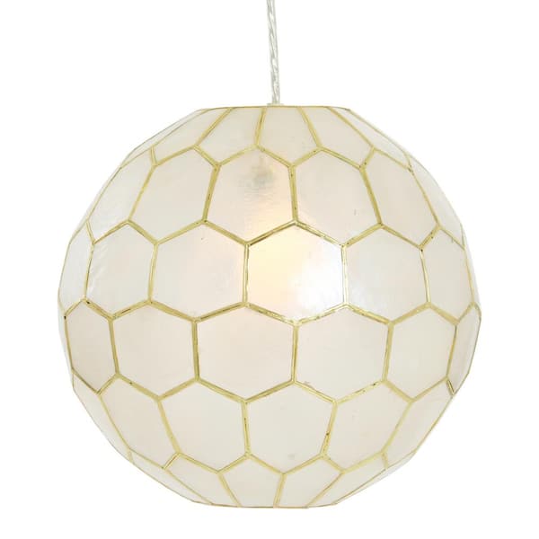 Simone 60-Watt 1 Light Gold Globe Pendant 12 in. Light with Capiz Shade