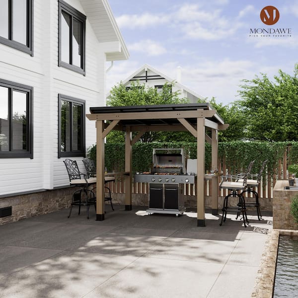 8 ft. x 6 ft. Black Sloped Hardtop Outdoor Patio BBQ Cedar Gazebo with Two Side Wooden Holder