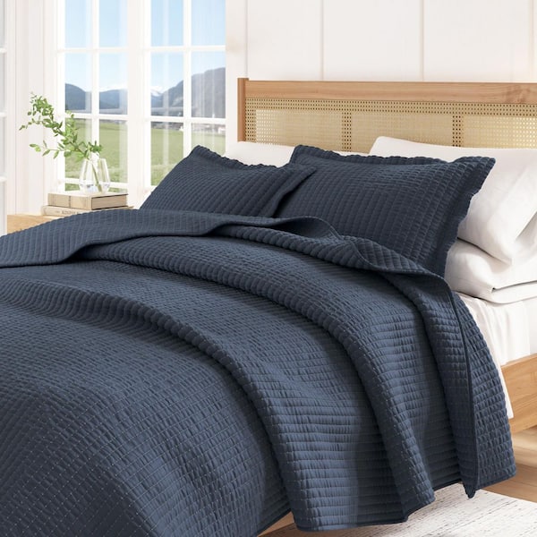 Navy Twin Premium Solid 2-Piece Microfiber Quilt Set