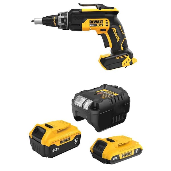 XR 20V MAX Lithium-Ion Cordless Brushless Screw Gun with 20V MAX 5.0 Ah and 2.0 Ah Battery Packs and Charger