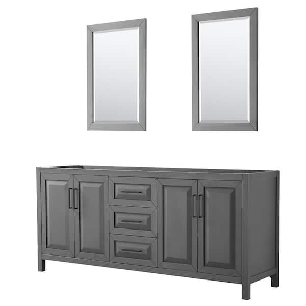 Wyndham Collection Daria 78.75 in. W x 21.5 in. D x 35 in. H Double Bath Vanity Cabinet without Top in Dark Gray with 24 in. Mirrors