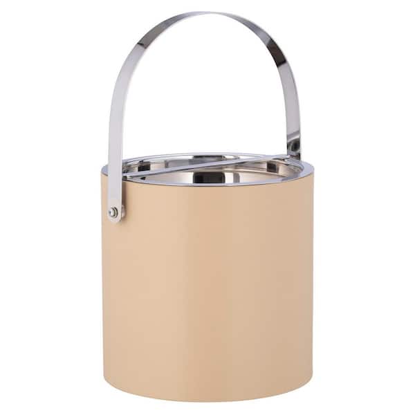 Kraftware Manhattan 3 qt. Beige Ice Bucket with Polished Chrome Arch Handle and Bridge Cover