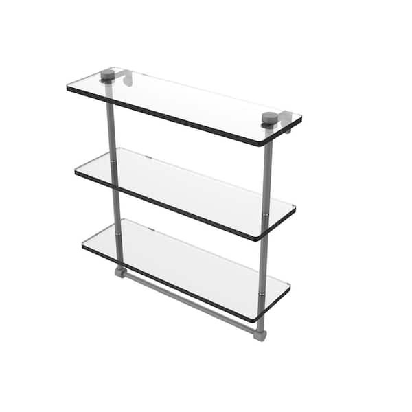 Allied Brass 16 in. W x 18 in. H x 5 in. D Glass Rectangular Shelf in Matte Gray with Integrated Towel Bar