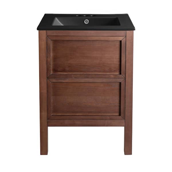 Swiss Madison Nadar 24 in. Brown Walnut Bathroom Vanity in Black with 3-Hole Ceramic Sink Top