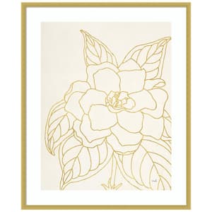 Gold Gardenia Line Drawing by Moira Hershey 1-Piece Framed Giclee Abstract Art Print 33 in. x 27 in.