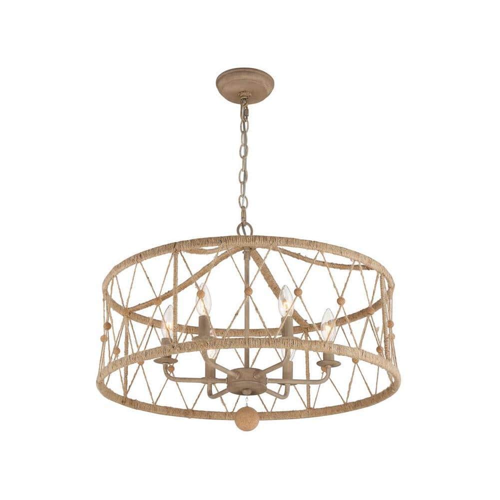 Brixton 6-Light Burnished Silver Drum Chandelier with Jute Accents