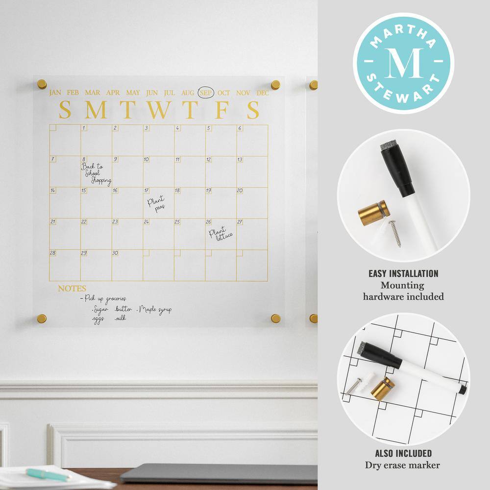 Clear Gold Acrylic Wall Calendar and Notes Board Set