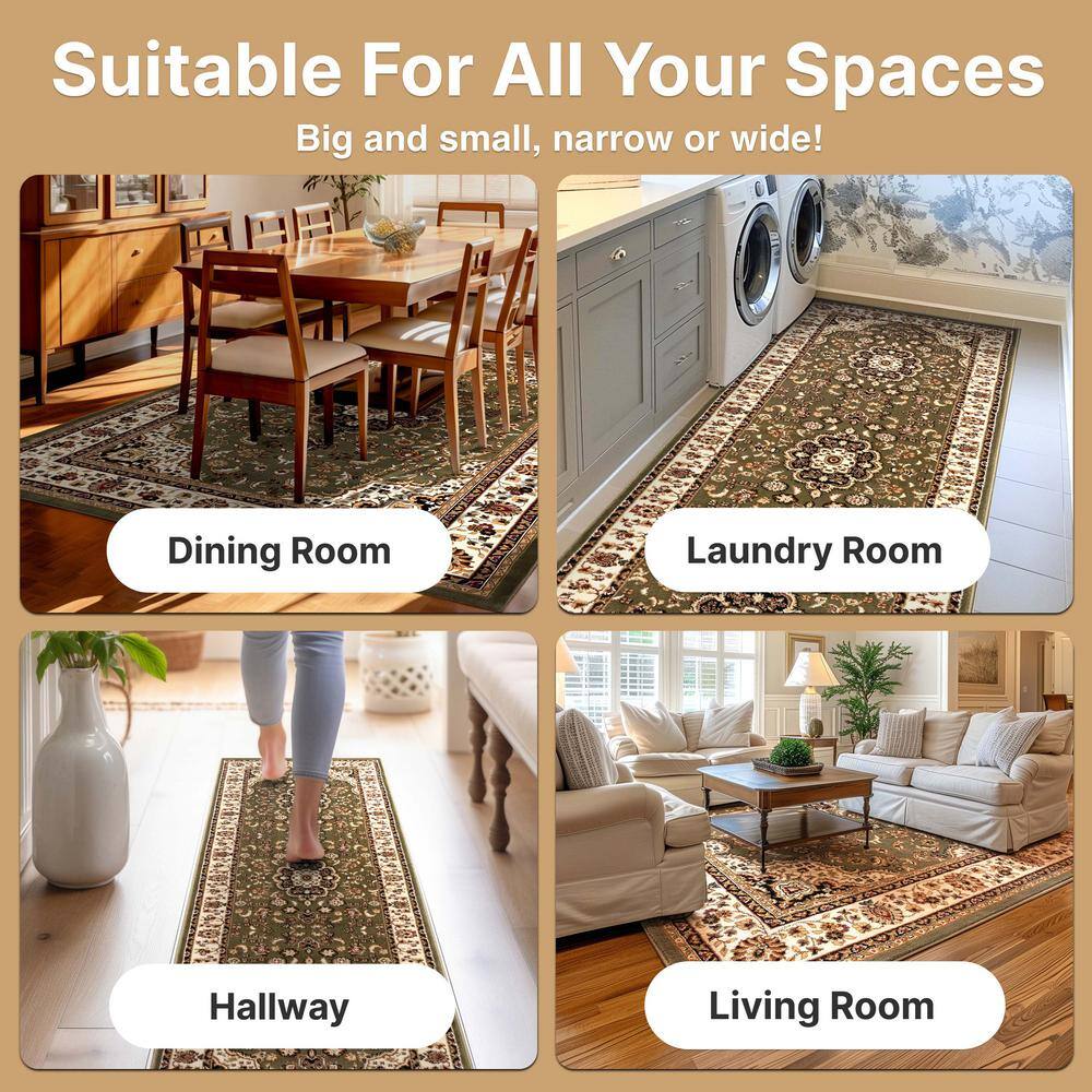 Green Medallion Synthetic Reversible Area Rug 9'3" x 12'6"