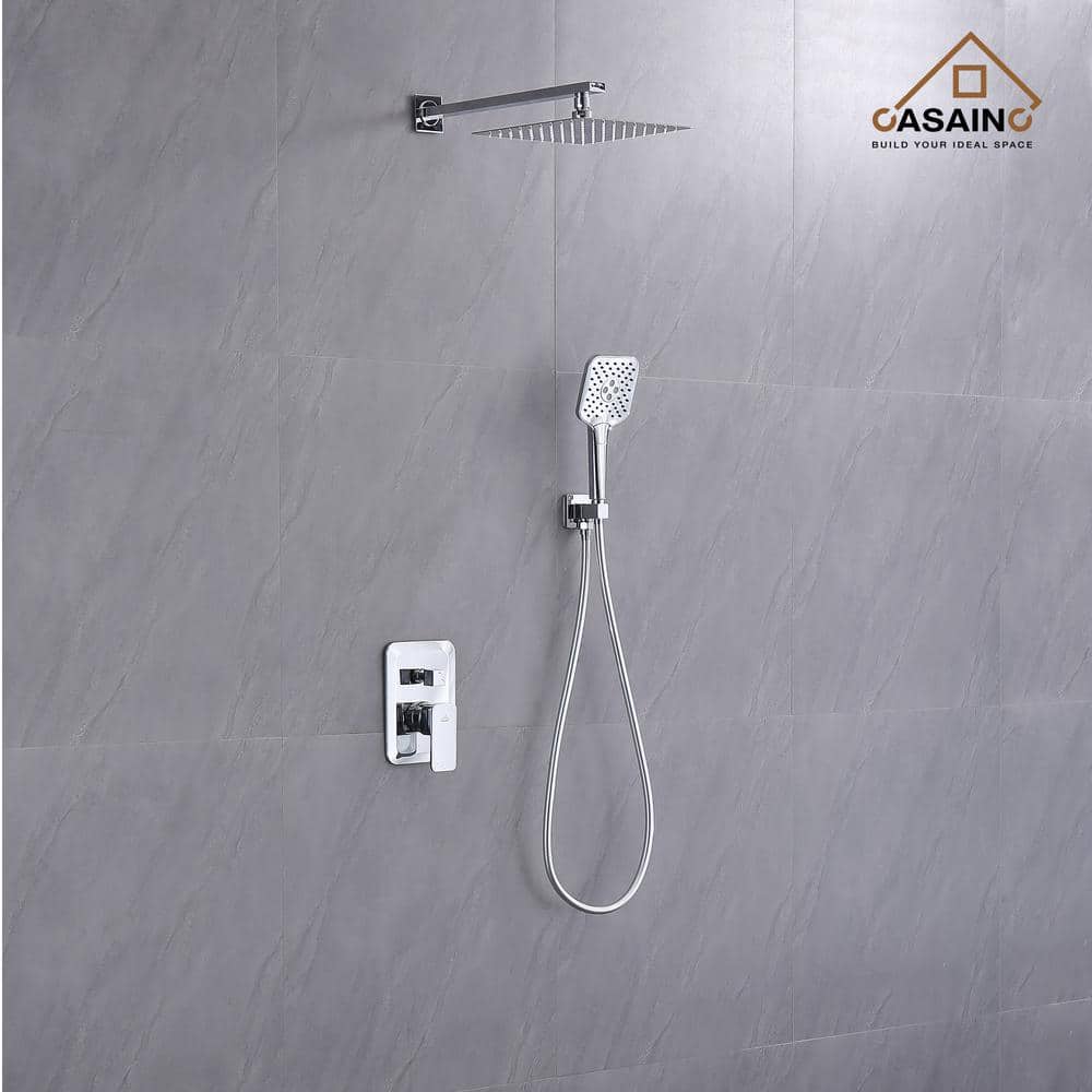 Chrome Dual Square Rain Handheld Wall Mounted Shower System
