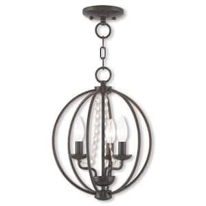 Delridge 12 in. 3-Light English Bronze Globe Convertible Mini Chandelier/Semi Flush with Clear Crystals