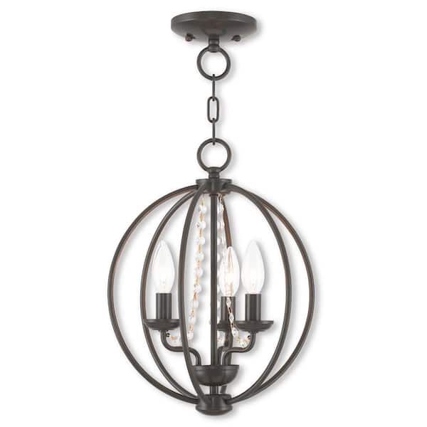 AVIANCE LIGHTING Delridge 12 in. 3-Light English Bronze Globe Convertible Mini Chandelier/Semi Flush with Clear Crystals