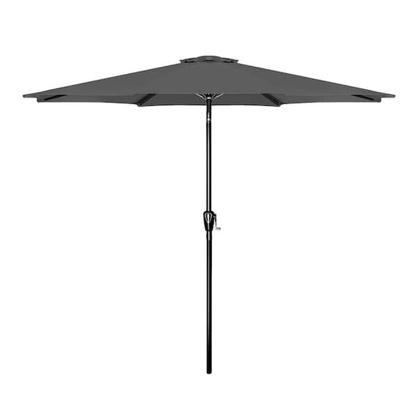 Sudzendf 9 ft. Patio Outdoor Table Market Yard Umbrella with Push Button Tilt/Crank, 6-Sturdy Ribs in Gray