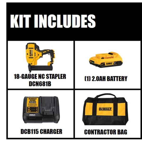 DEWALT DCN681D1 20V MAX XR Lithium-Ion Cordless 18-Gauge Narrow Crown Stapler Kit with 2.0Ah Battery, Charger and Contractor Bag - 2