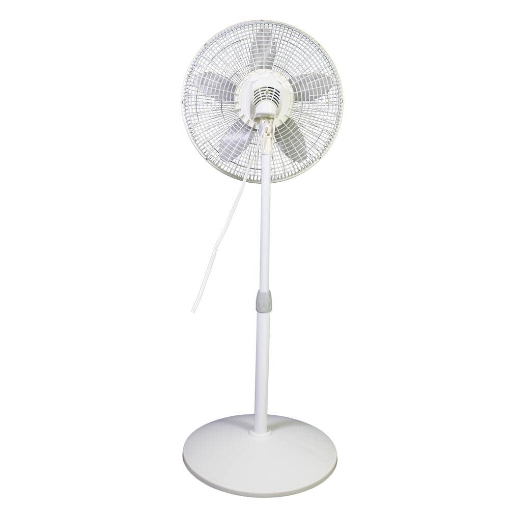 18-Inch White Adjustable Oscillating Pedestal Fan with Three Speeds