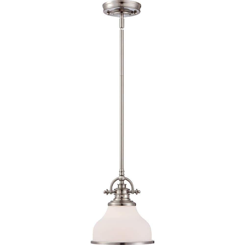 Brushed Nickel Mini Pendant Light with Opal Glass Shade