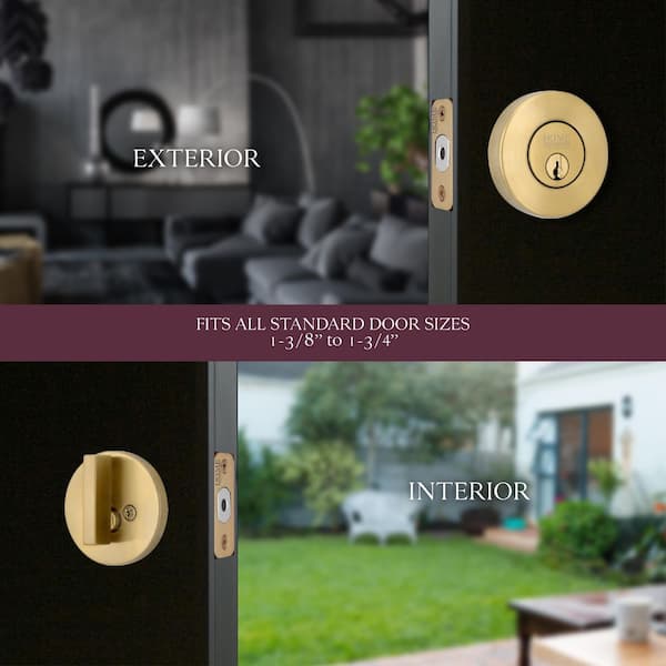 Round Brushed Gold Single Cylinder Deadbolt Featuring Dual Keyway