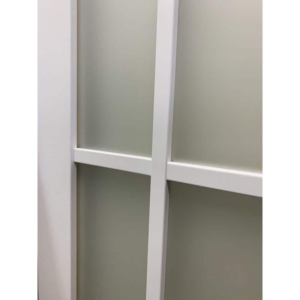 Matte White 64" x 80" French Double Pocket Doors with Frosted Glass