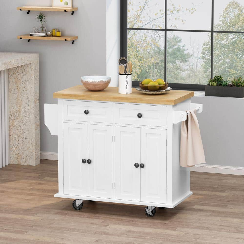 White Serving Carts with 2-Storage Cabinets and 2-Locking Wheels LC ...