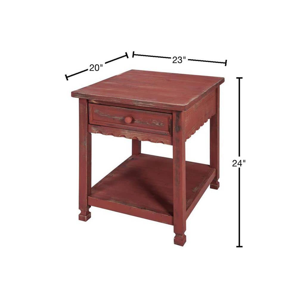 Rustic Red Antique Finish Cottage End Table with Storage