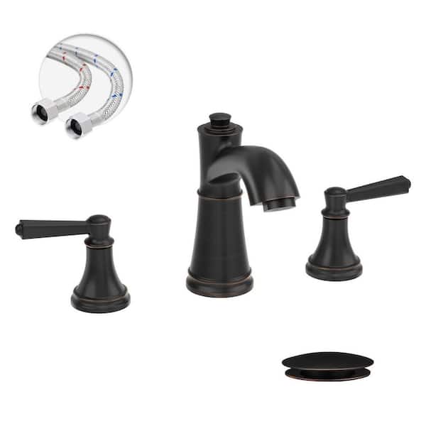 BWE 8 in. Waterfall Widespread 2-Handle Bathroom Faucet With Pop-up Drain Assembly in Oil Rubbed Bronze