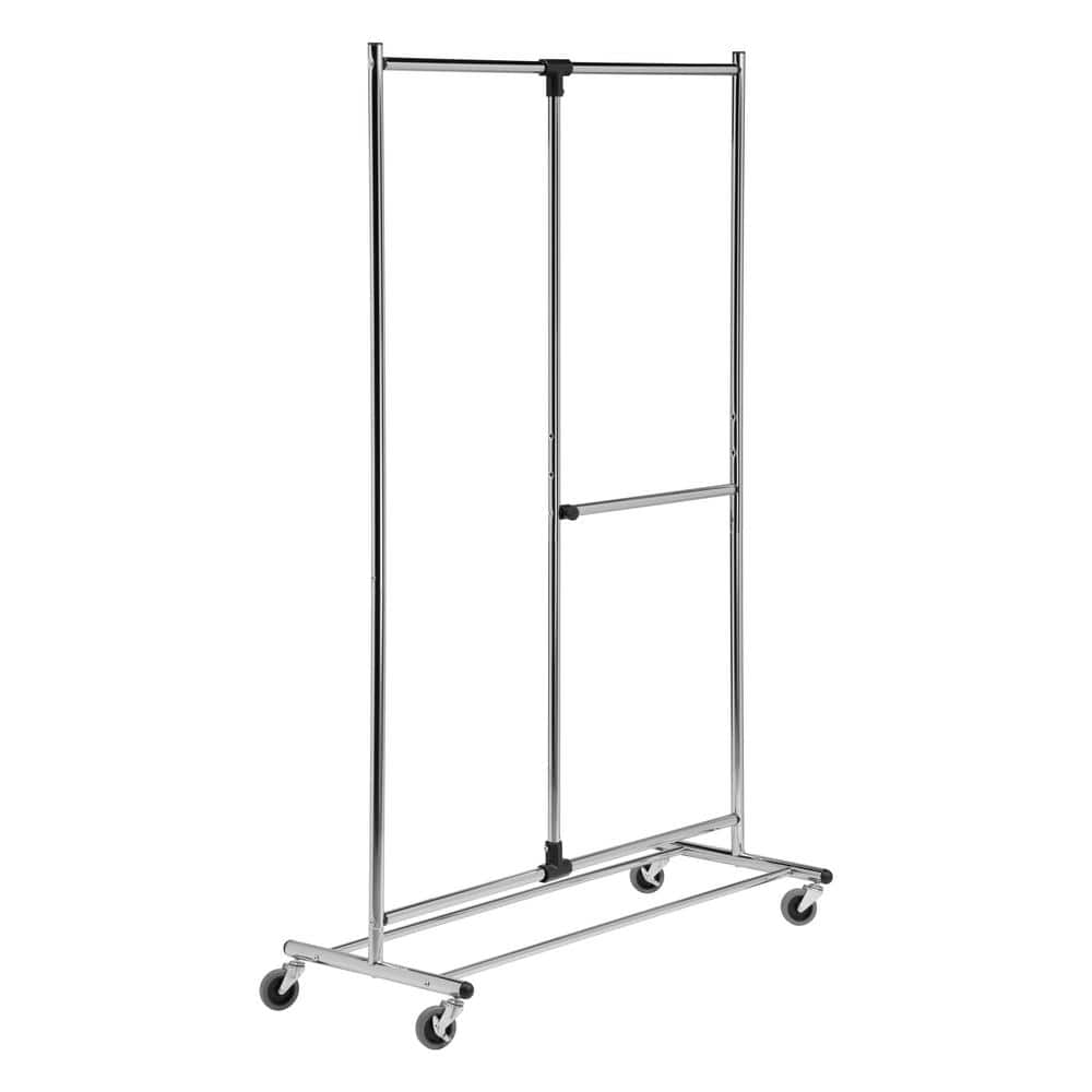 Honey-Can-Do Chrome Steel Rolling Adjustable Clothes Rack 46 in. W x 74 in. H