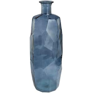 29 in. Blue Tall Spanish Bottleneck Recycled Glass Decorative Vase