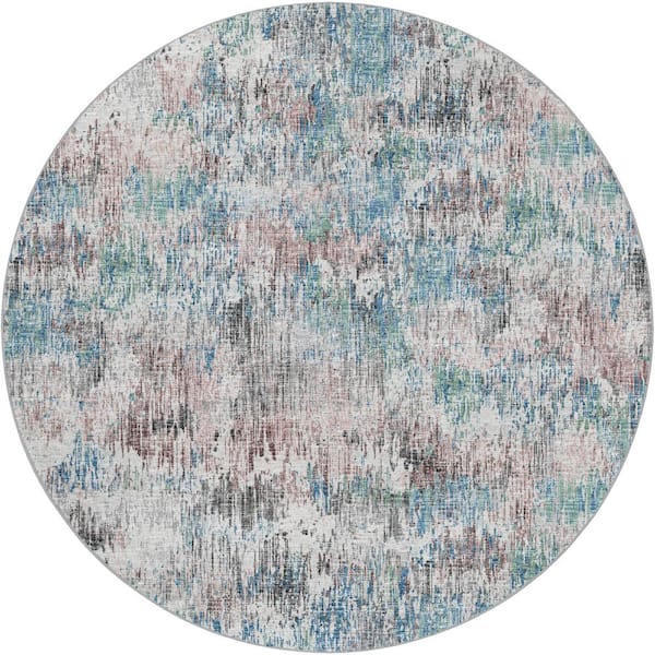 Dream Shag Premium Machine Washable Abstract ADS66 Multi 8 ft. x 8 ft. Round Rug