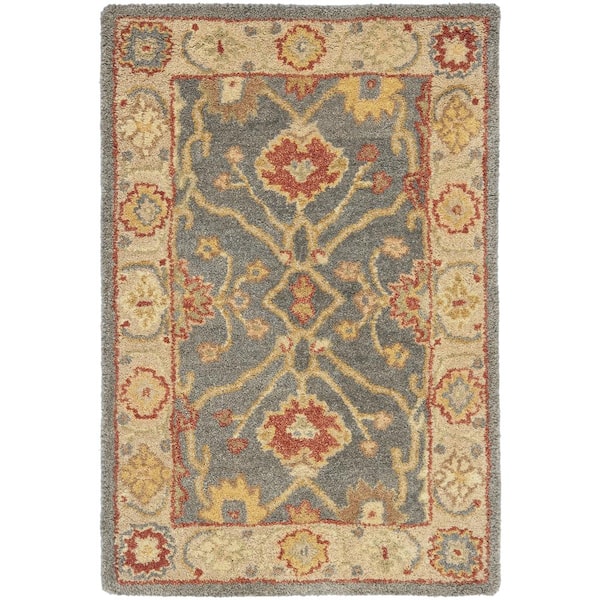 SAFAVIEH Antiquity Blue/Ivory Doormat 2 ft. x 3 ft. Border Floral Solid Area Rug