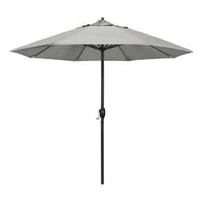 9 ft. Black Aluminum Market Patio Umbrella Auto Tilt in Granite Sunbrella